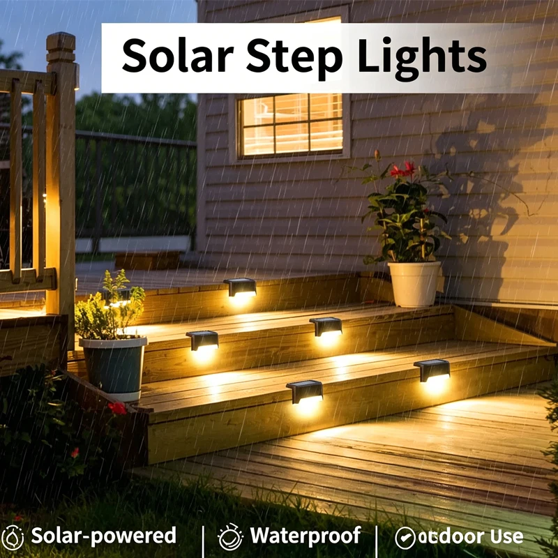

Patio Fence Balcony Outdoor Solar Step Light Warm White Solar Powered Waterproof LED Stair Path Landscape Lamp