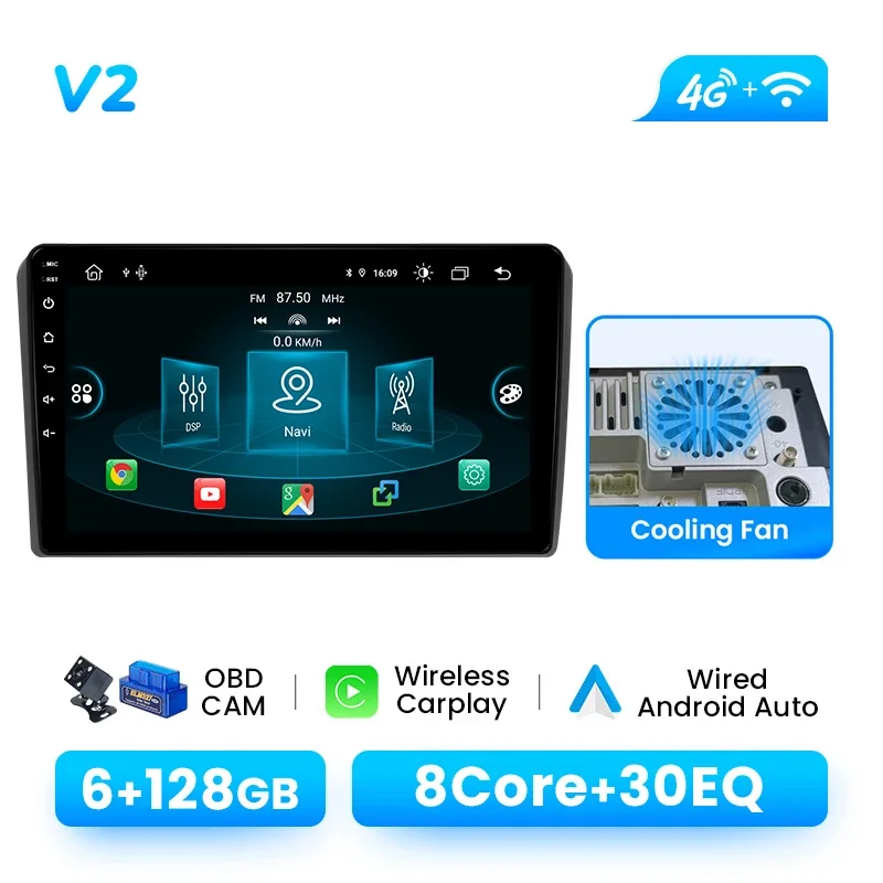 Draadloze CarPlay Android 14 autoradio voor Audi A3 8P 2003-2013 1280*720 IPS 8-core 8+128GB Multimedia GPS 4G Wifi DSP RDS