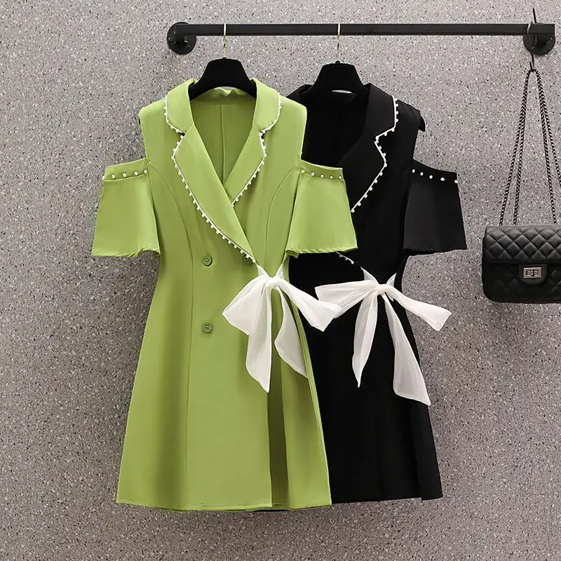 Conjuntos curtos femininos 2 peças fora do ombro com arco verde terno de negócios shorts femininos fino ajuste estilo coreano duas peças novos produtos