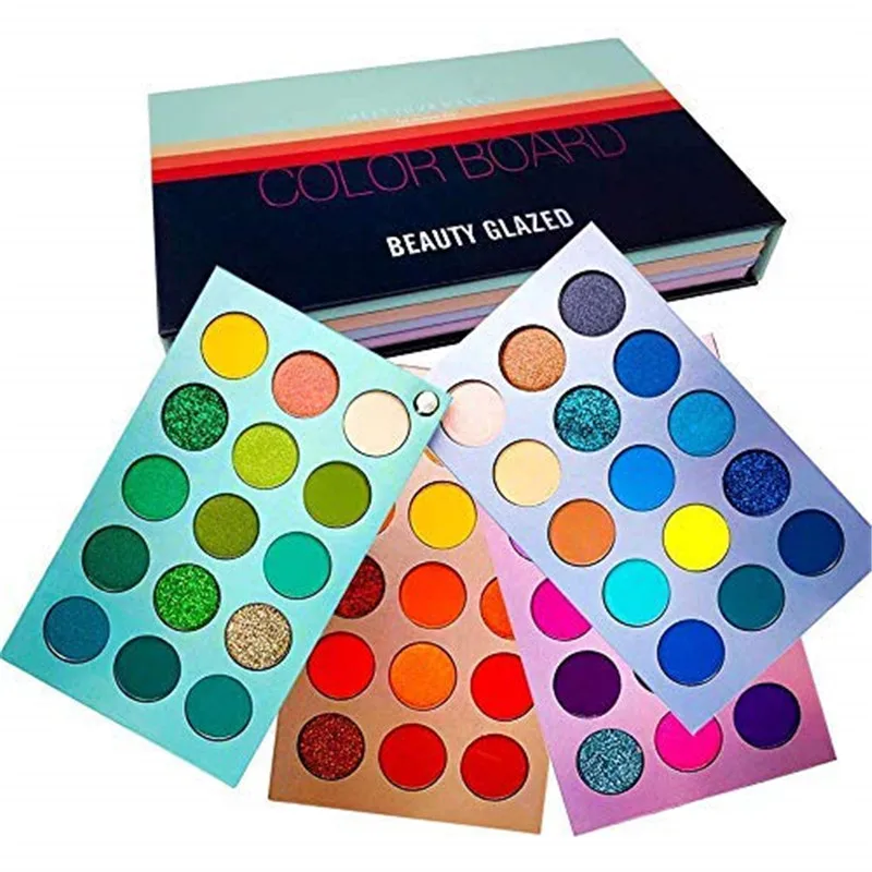 

2022 BEAUTY GLAZED New Arrival 4 in 1 Color Board Eyeshadow Palette 60 Colors Neon Yellow Eye Pigment Matte Glitter Highlighter