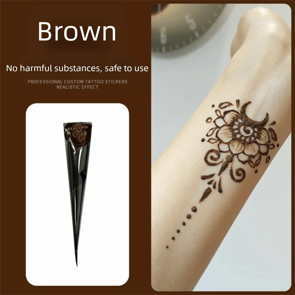 Mehndi Einfach Anzuwendende Henna-Tattoo-Creme Semi-Permanente Temporäre Mehndi Körperkunst-Tinte Schwarz Braun Henna-Paste-Konus für Kosmetische Anwendung