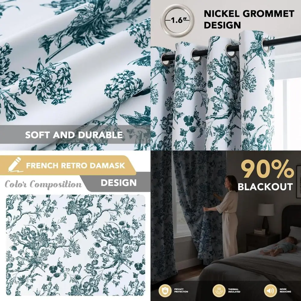 

Цветочные шторы с люверсами 96, винтажный стиль бохо, затемнение комнаты для гостиной (2 бирюзовые панели)