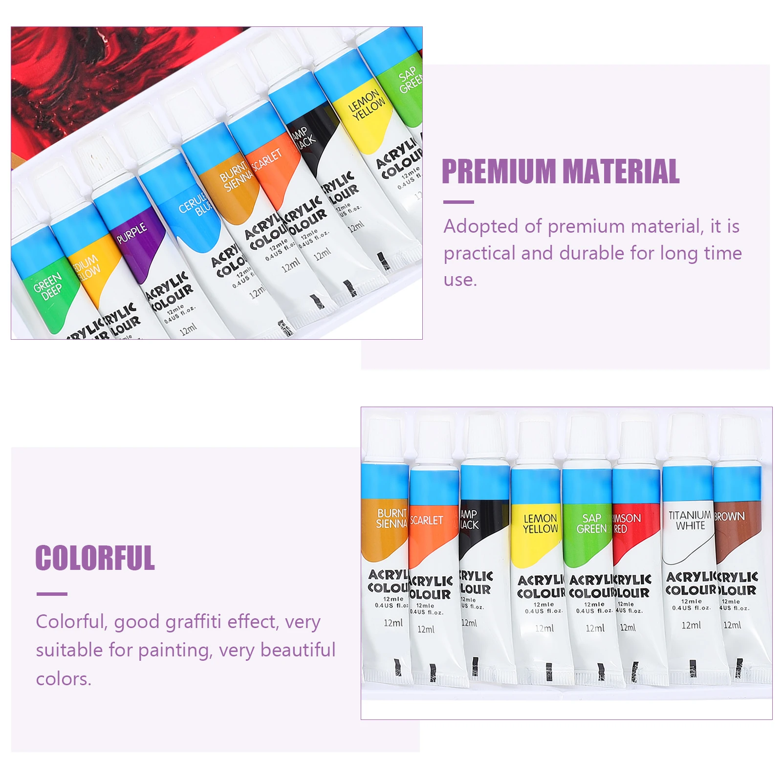 1 مجموعة الملونة الاكريليك مجموعة الطلاء 12 ألوان سميكة الغنية الصباغ لطلاء خربش DIY الكتابة على الجدران الفن الحرفية الكبار المبتدئين