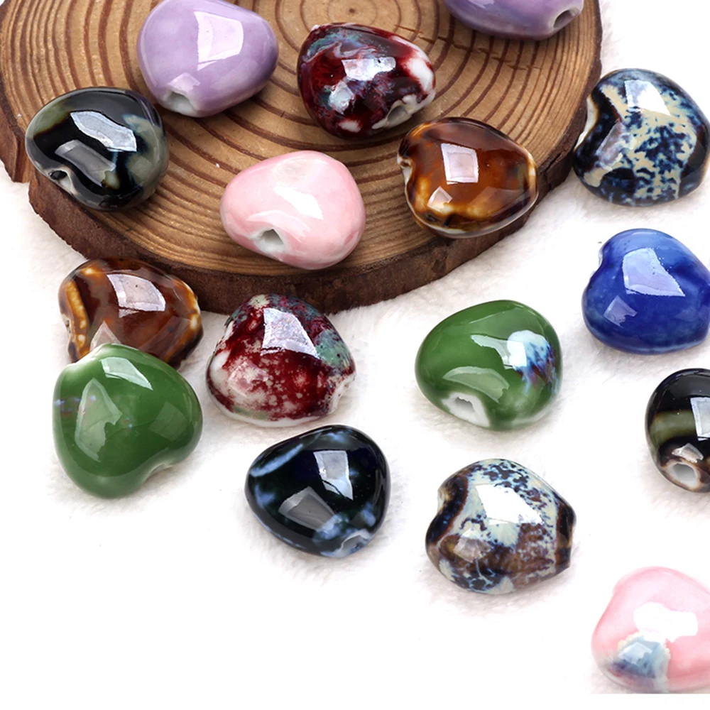 5Pcs/Bag 16MM Ceramic Heart-Shaped Scattered Beads DIY Handmade Bead Material Bracelet Necklace Jewelry Loose Bead Accessories