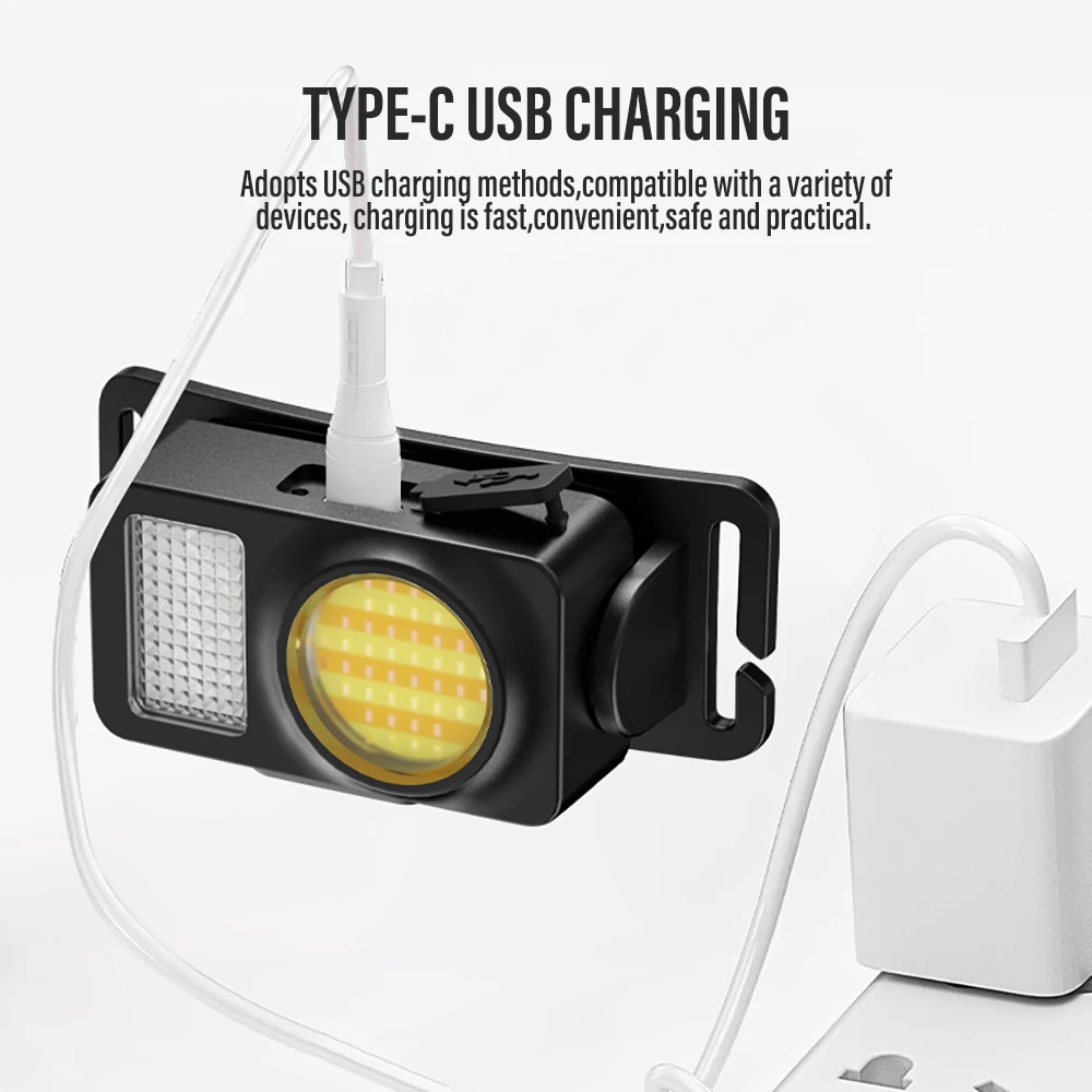 USB Rechargeable LED Headlamp COB Camping Fishing Headlight 3 Light Source Mini Lantern Waterproof Warning Light Flashlight