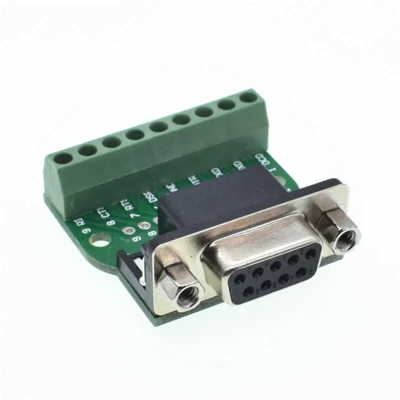 D-Sub 9pin Solderless Connectors DB9 RS232 Serial to Terminal Female Male Adapter Connector Breakout Board Black+Green