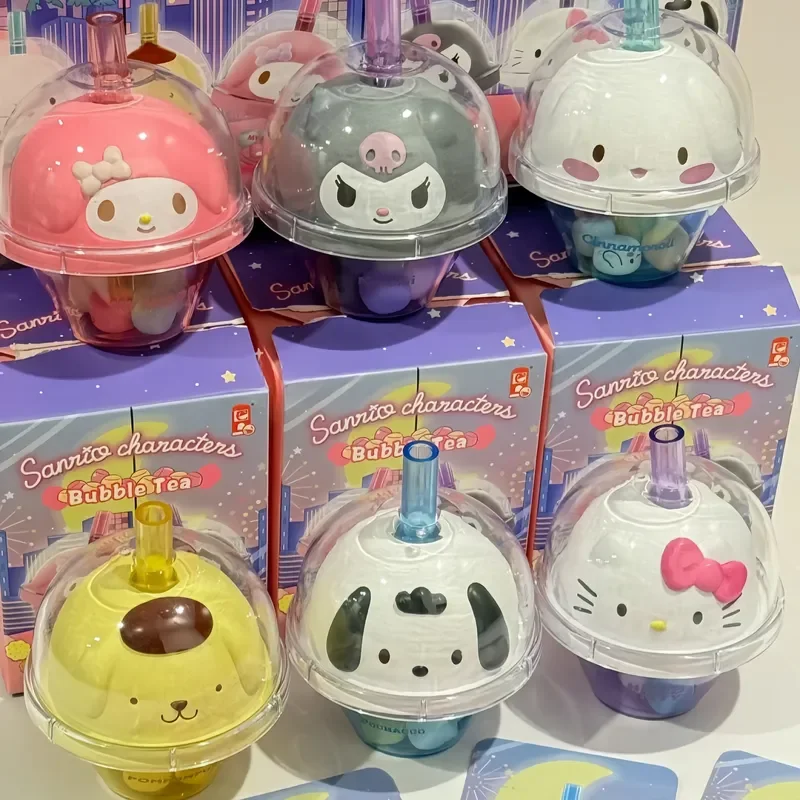 Sanrio Bubble Tea Series Figure Hello Kitty Kuromi My Melody Cinnamoroll Purin Pochacco Kawaii Anime Figurine Model Toy Gift