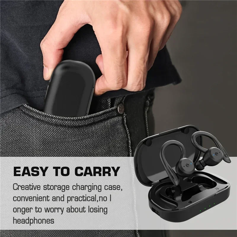 IPX7 Waterproof Wireless Headset Bluetooth Earphone Dual Wear Style Sport Running Stereo Headphone Long Play Time Mic Earbuds
