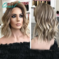 Ash Brown Honey Blonde Highlights Lace Frontal Wig 13x4 Real Women Human Hair Wigs Ombre Light Short Bob Wavy Virgin Wig Qearl