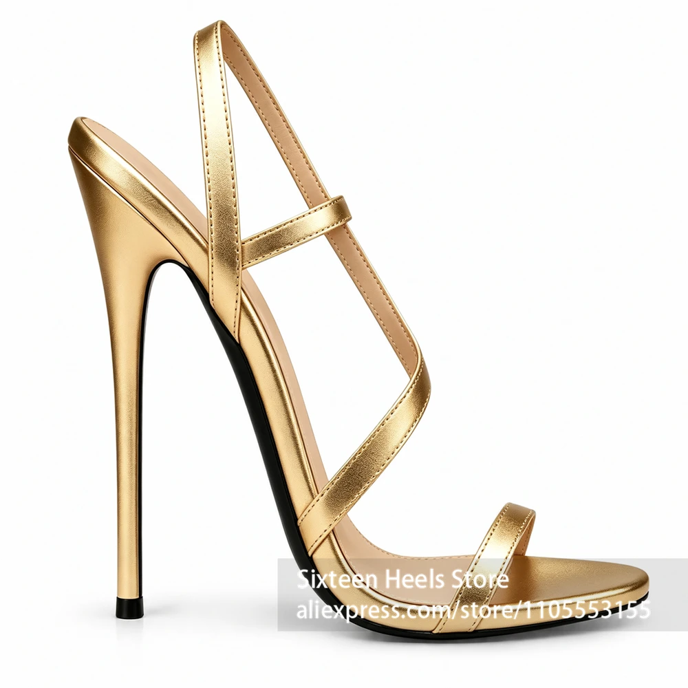 16cm Slingback Stiletto Sandals Open Round Toe Design Super High Heels Sexy Glamorous Style Lacquered Heel Women's Summer Shoes
