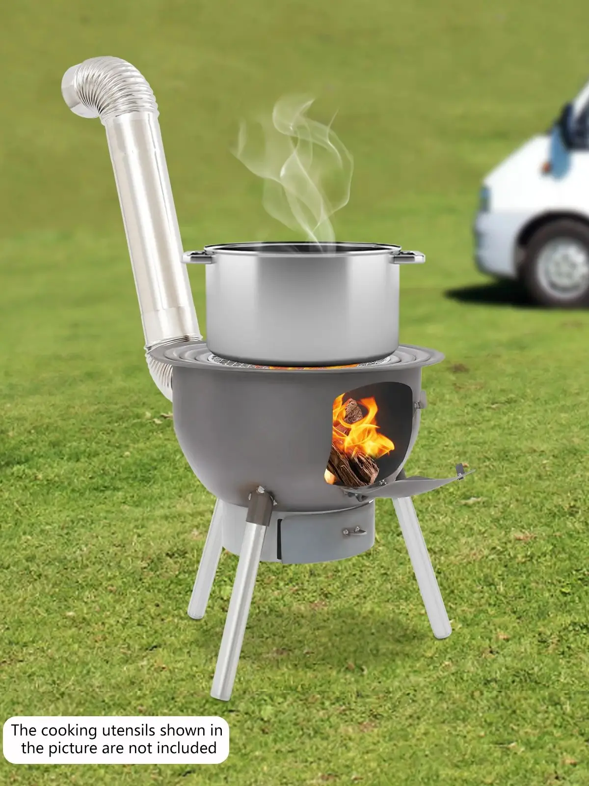 Multifonction en acier inoxydable Rural intérieur et extérieur ménage poêle à bois Mobile grand poêle Camping Barbecue gril poêle