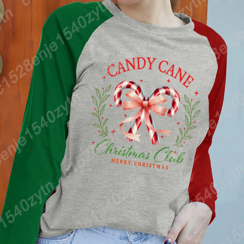 Frauen Herbst Und Winter Tops Candy Cane Weihnachten Club Frohe Weihnachten Lange Ärmel T Shirts Damen Oansatz Pullover Sweatshirts