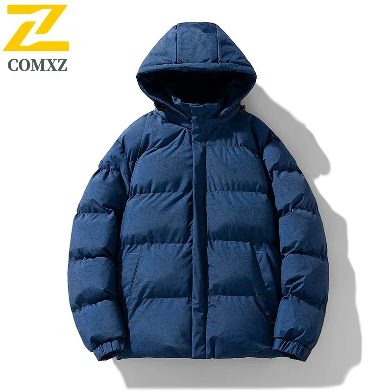 Comxz maple leaf acolchoado masculino grosso camuflagem com capuz blusão impermeável à prova de vento acolchoado juventude esporte ao ar livre casaco acolchoado 2025