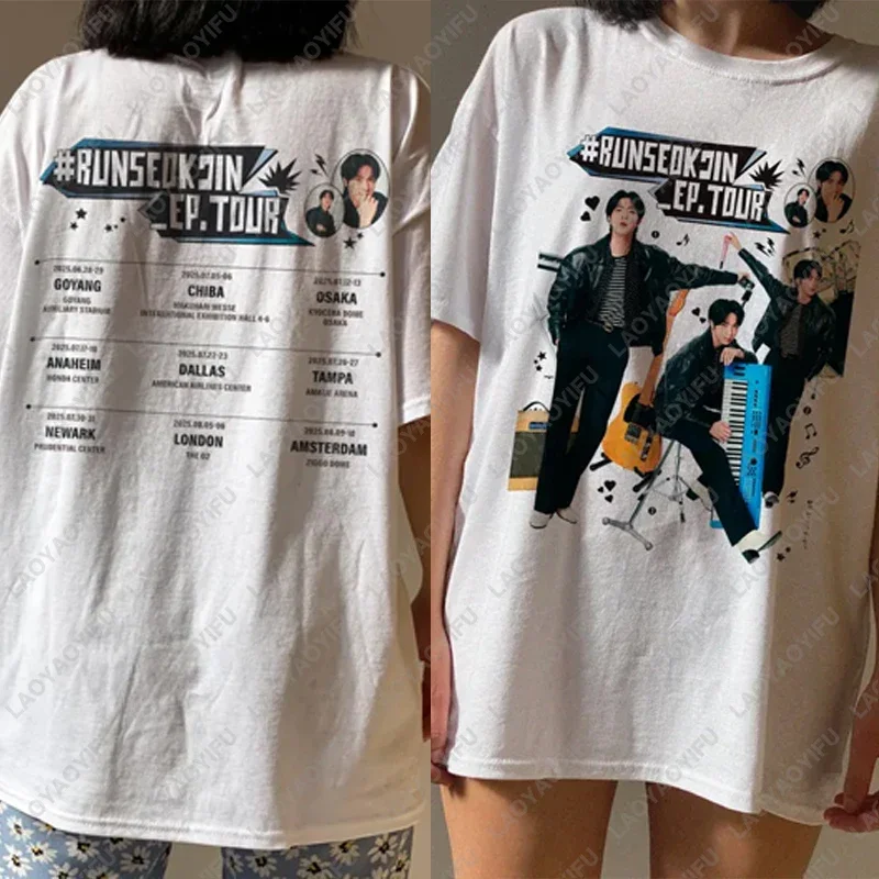 2025 تشغيل Seokjin جولة جين القطن التي شيرت الحفل في جميع أنحاء العالم وسيم الرجال النساء الجيش تيز الاتجاه كول عادية موضة الكبار بلايز هدية #2