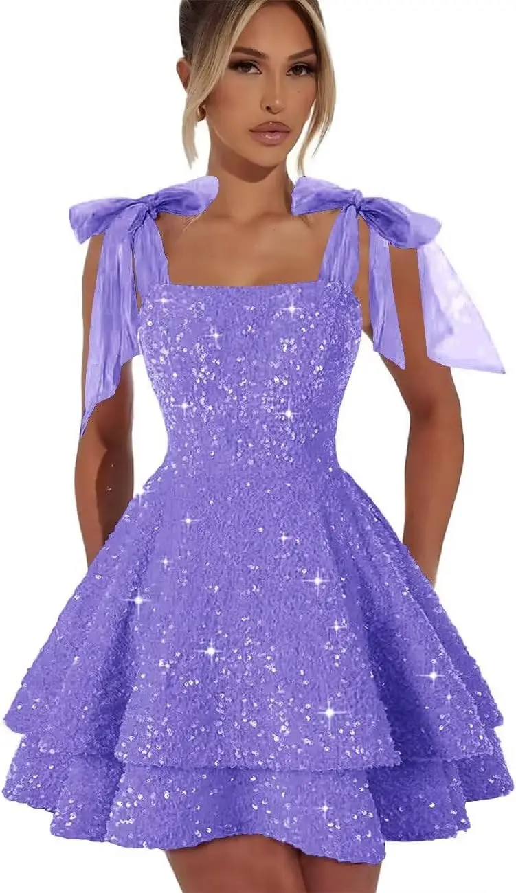 

Sequin Homecoming Dresses for Women with Bow Short Prom Dress 2026 Sparkly Mini Evening Gown Formal Cocktail Dres Party Dresses