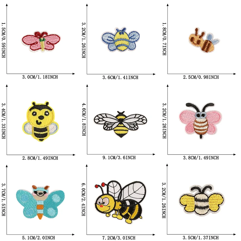 10pcs Lot Patches Iron On Bee Bumble Small For Clothes Jacket Diy Embroidered Mochila Sew Kids Jeans Animals Parches Cute Luxury