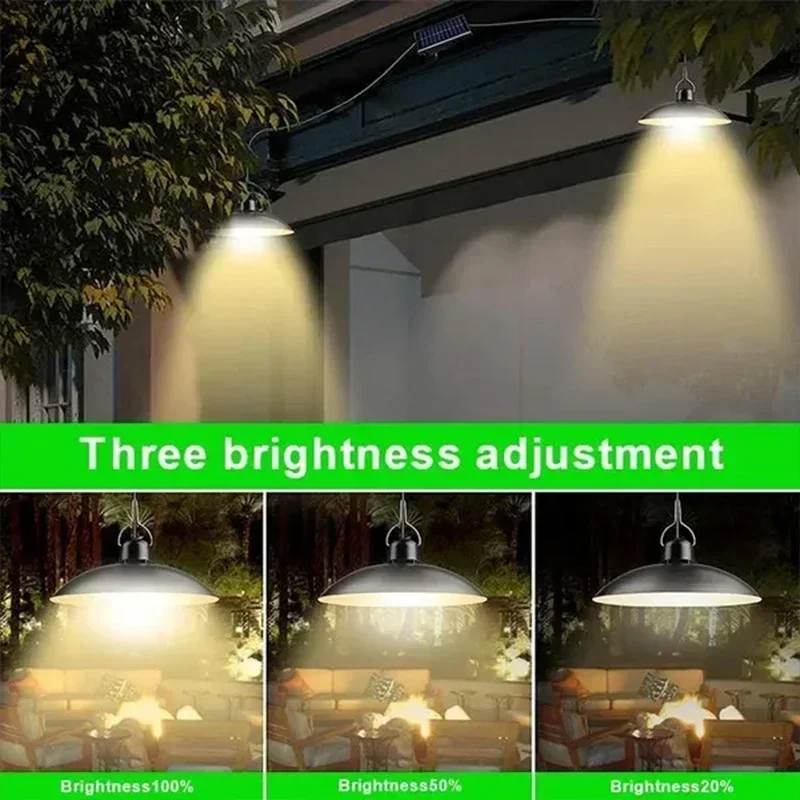 Solar Pendant Light Outdoor Waterproof LED Lamp Double-head Chandelier Decorations with Remote Control for Indoor Shed Barn Room