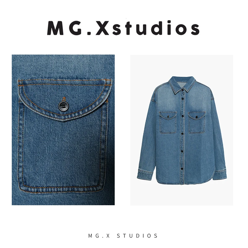 

Женская джинсовая куртка MGX: новая весенняя универсальная верхняя одежда из дышащего полиэстера с длинными рукавами и отложным воротником