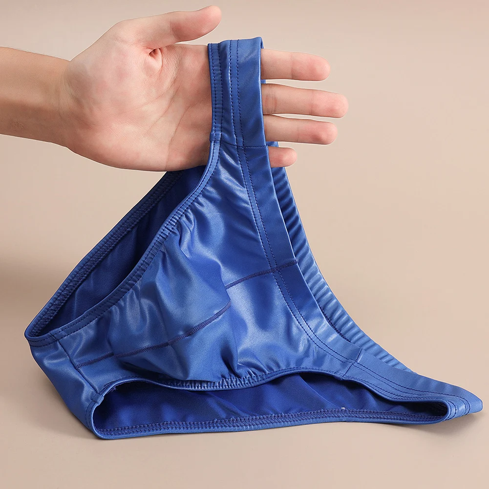 Men Faux Leather Sexy Underwear For Man Briefs Low Waist Bulge Pouch Very Hot Lingerie Men's Panties Slight Strech Solid Thongs