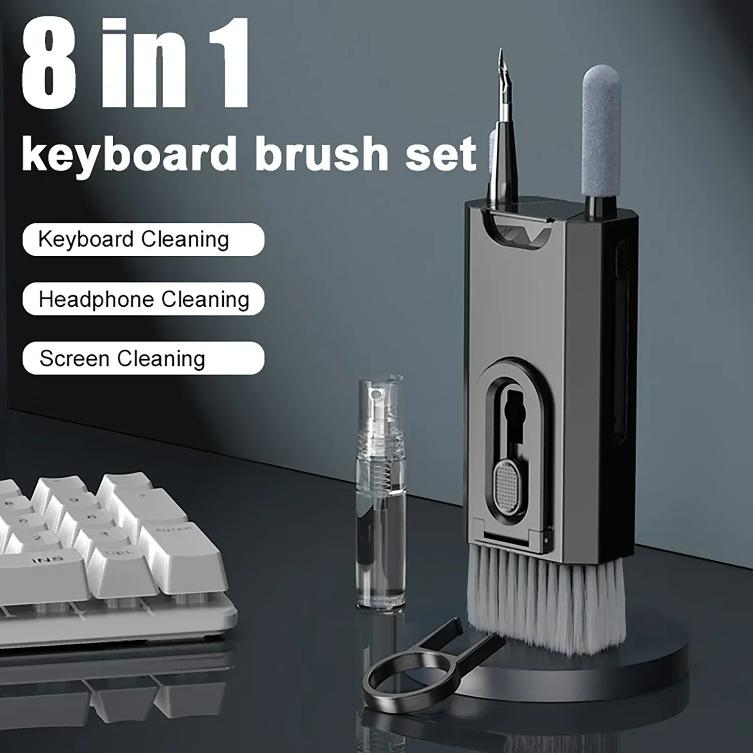 

8 In1 Screen Cleaner ，multifunctional cleaning tool， fit for Earphone Keyboard Laptop Phone PC Monitor Camera ect