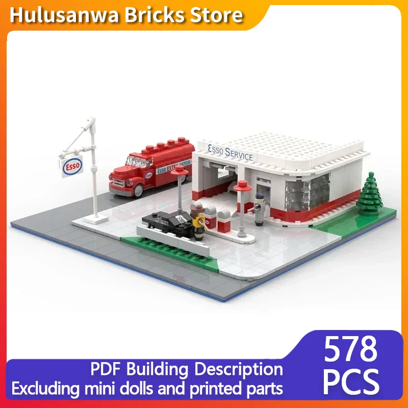 City Street View Model MOC Building Bricks Car Filling Station Modular Technology Gifts Holiday Assemble Children Toys Suit