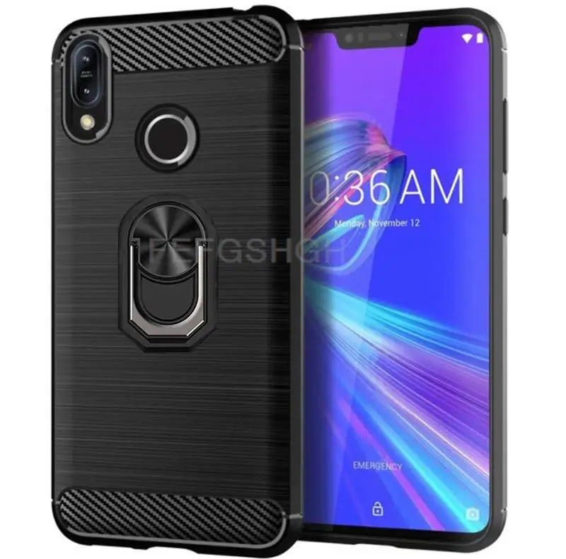 Carbon Fiber Ring Holder Stand Case For ASUS ZenFone Max Pro M2 ZB631KL ZB633KL X01AD X01BDA Silicone Shockproof Cover