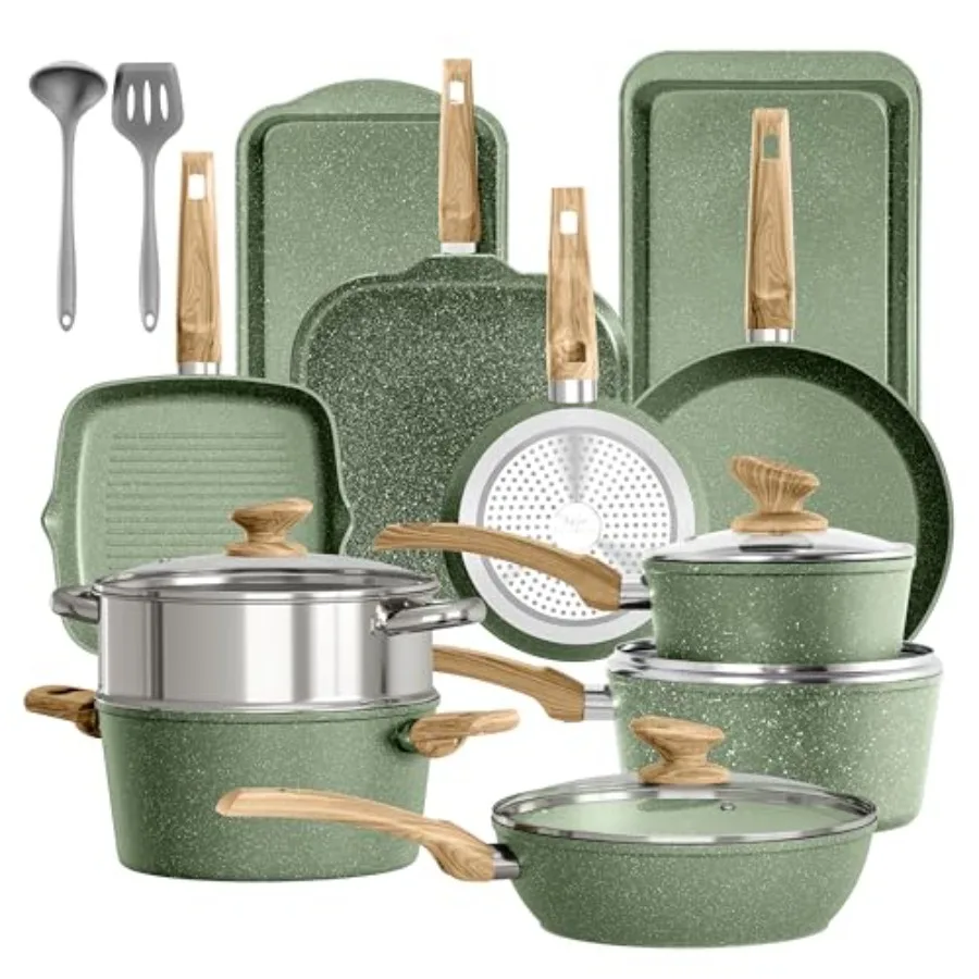 

17-компонентный набор кастрюль и сковородок с антипригарным покрытием, индукционный гранит, наборы кухонной посуды для домашней кулинарии, прочная индукционная совместимость