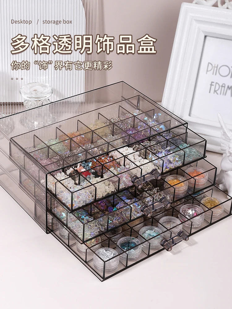 Acrylic Nail Storage Box Multi-layer Drawer Style Jewelry Box Desktop Diamond Decoration Polishing Tool Organizer