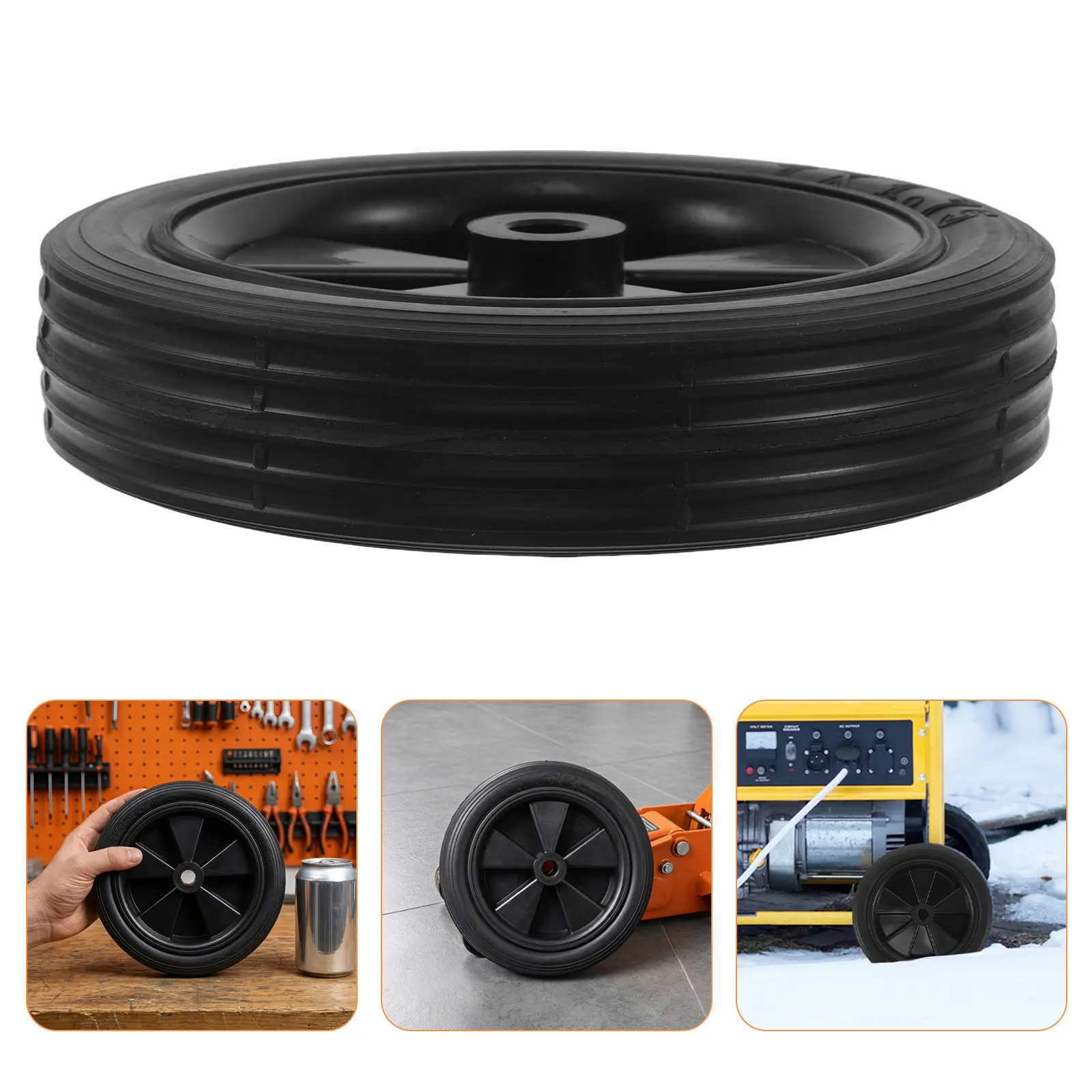 Solid Rubber Wheels 7 Inch Flat-Free Tire Generator Replacement Anti-Slip Heavy Duty Shock Absorbing Utility Cart Wheels