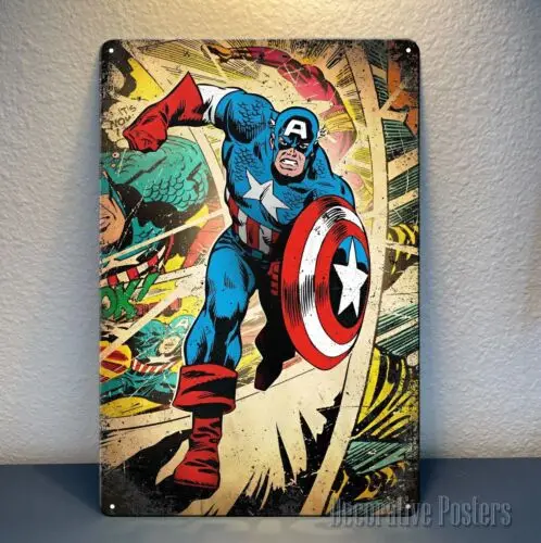 

1 шт., металлический плакат «Капитан Америка» — коллекционная вывеска комиксов — размер: 20x30 см