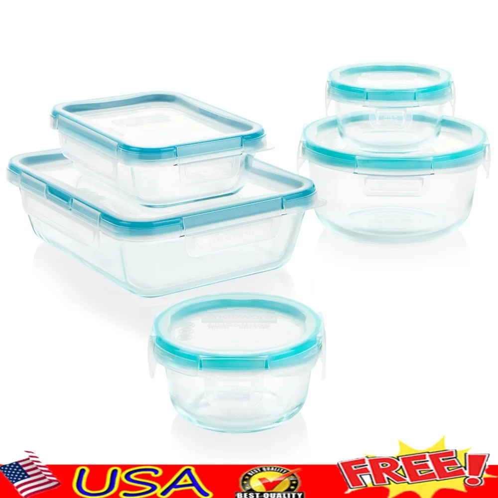 

Total Solution 10 Piece Glass Storage Set Airtight Leak-proof Containers Microwave Oven Dishwasher Safe BPA-free Space-saving