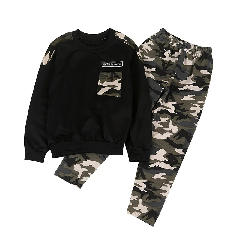 Autumn Kids Baby Boy Cotton Long Sleeve T-shirt Tops Trousers Outfits Set Camouflage Pattern Casual Clotjing Suit