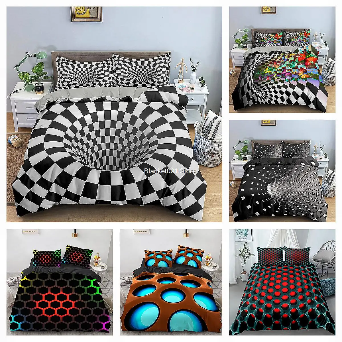 

3D Geometric Duvet Cover Set Soft Bedspread Home Dector Twin Queen Bedding Set Comforter Cover Zipper Design With Pillowcase