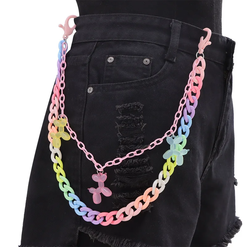 Colorful Pastel Multi‑Layer Pants Chain Balloon Dog Charm Waist Chain Y2K Harajuku Aesthetic Jeans Chain Trend Decor Jewelry