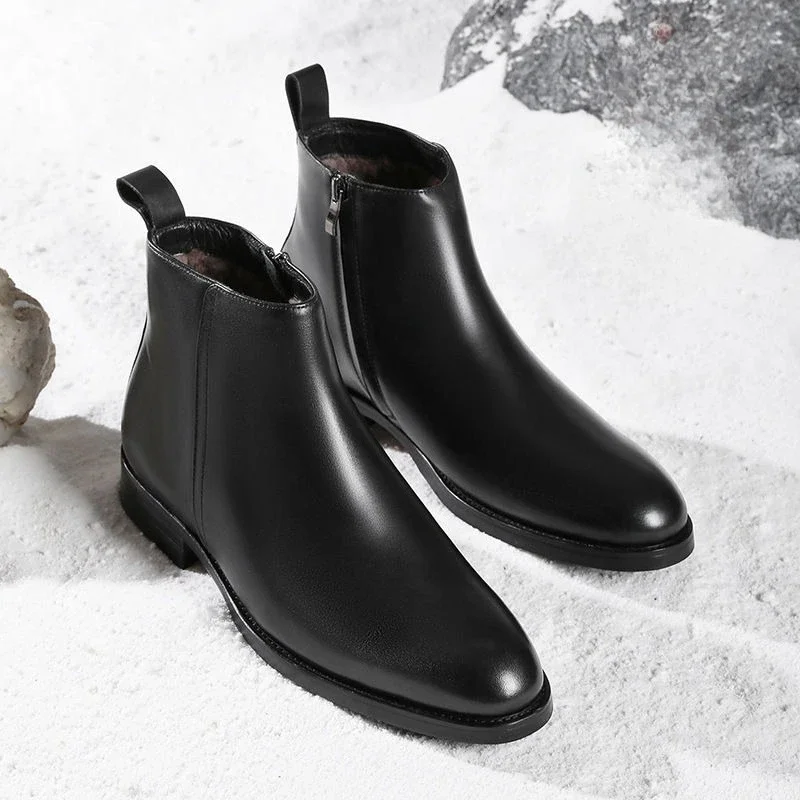 

British Style Men's Chelsea Boots Winter High Top Genuine Cowhide Leather Business Formal Autumn Shoes