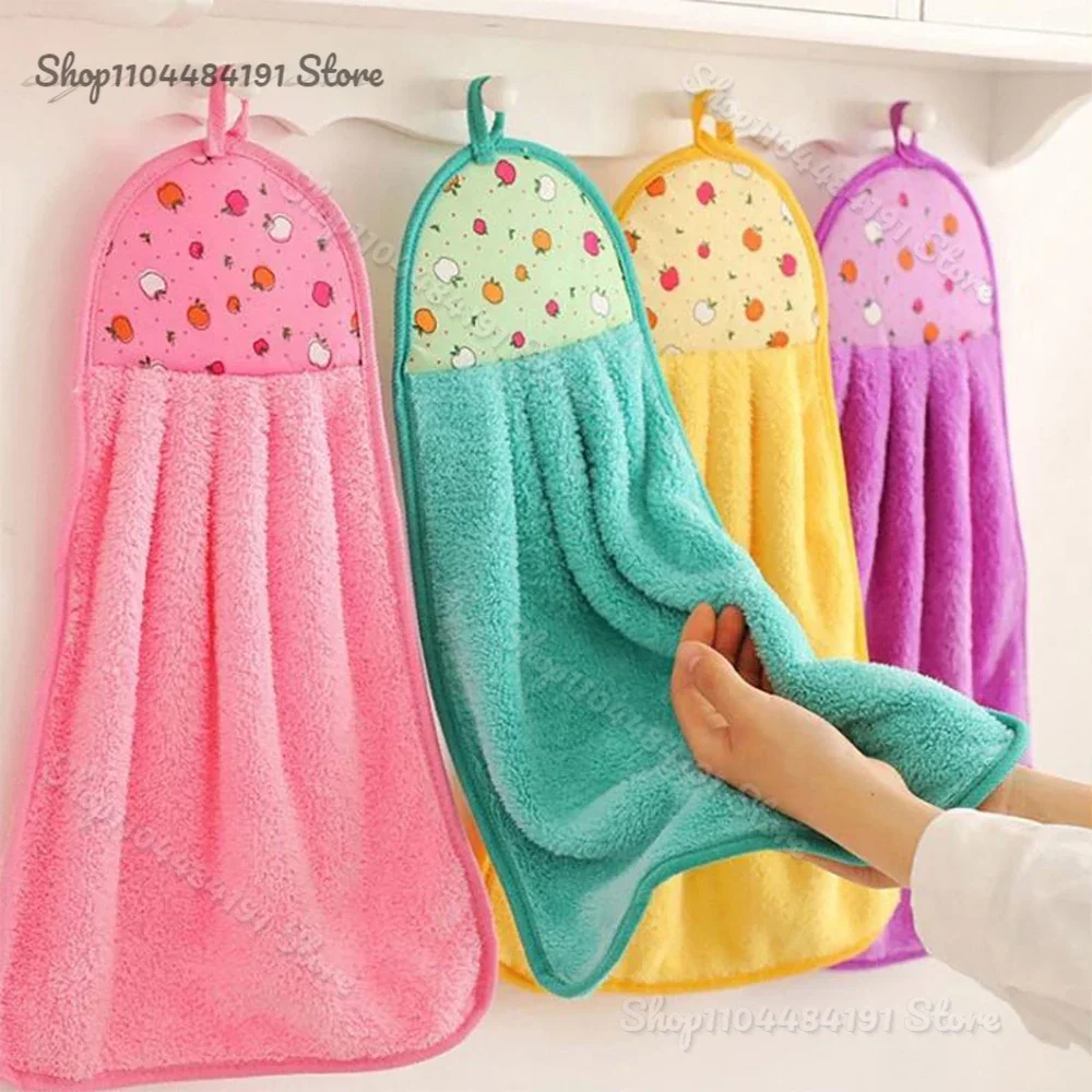 

Coral Velvet Hand Towel Hanging Kitchen Hand Dry Towel Fast Dry Soft Dish Wipe Cloth for Kitchen Bathroom Use (7 color)