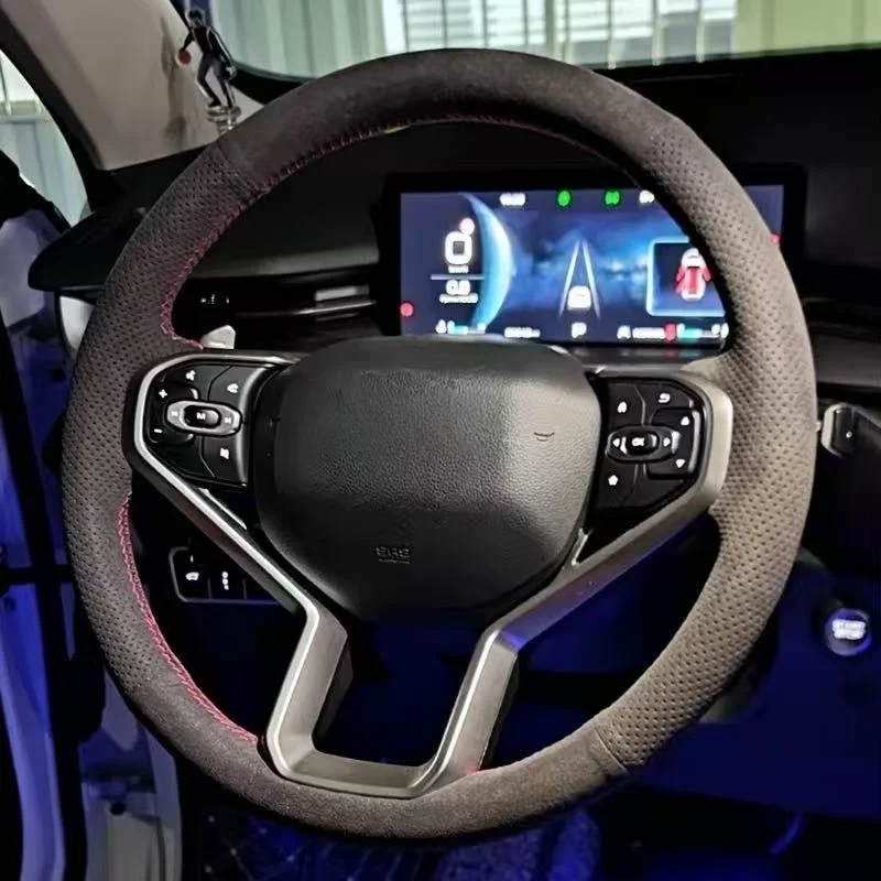 

Custom Hand-stitched Black Suede Leather Car Steering Wheel Cover For Haval f7 h6 f7x h2 h3 h5 h7 h8 h9 m4 H1 H4 F5 F9 H2S