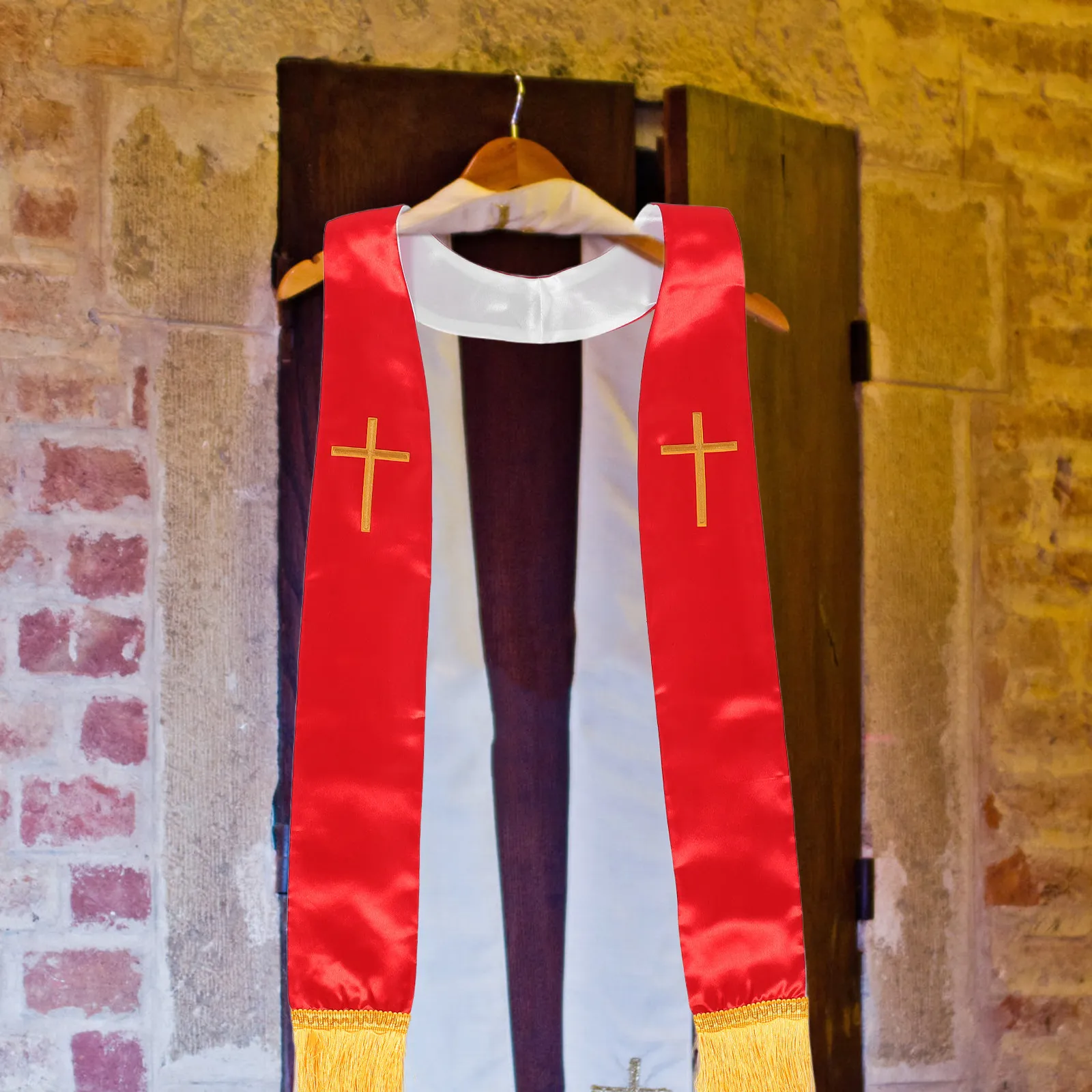 

Cross Embroidery Clergy Stole Reversible Church Pastor Priest Shawl Elegant Tassels Wedding Easter Mass Supplies Stole