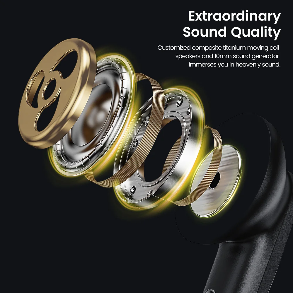 Toocki Gaming Wireless Earphones Bluetooth 5.3 Sport Headset TWS In-Ear Low Latency Waterproof Earbud With Microphone For iPhone