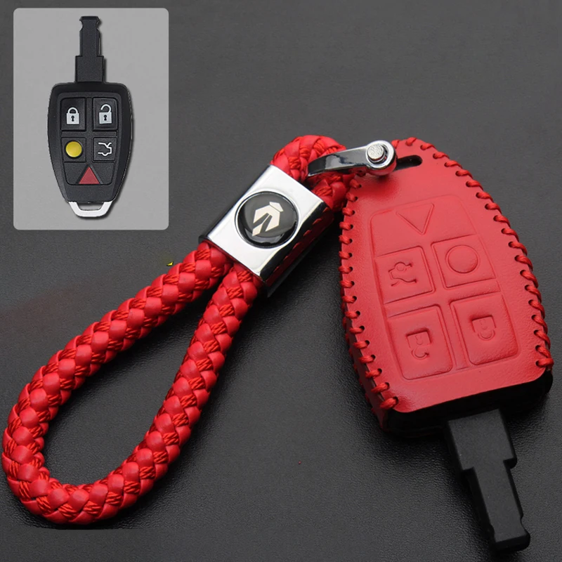 Genuine Leather Key Case for Volvo C30 C70 S40 V50 2004 2005 2006 2007 Remote Keyless Car Key Cover Fob Skin Keychain Accessorie