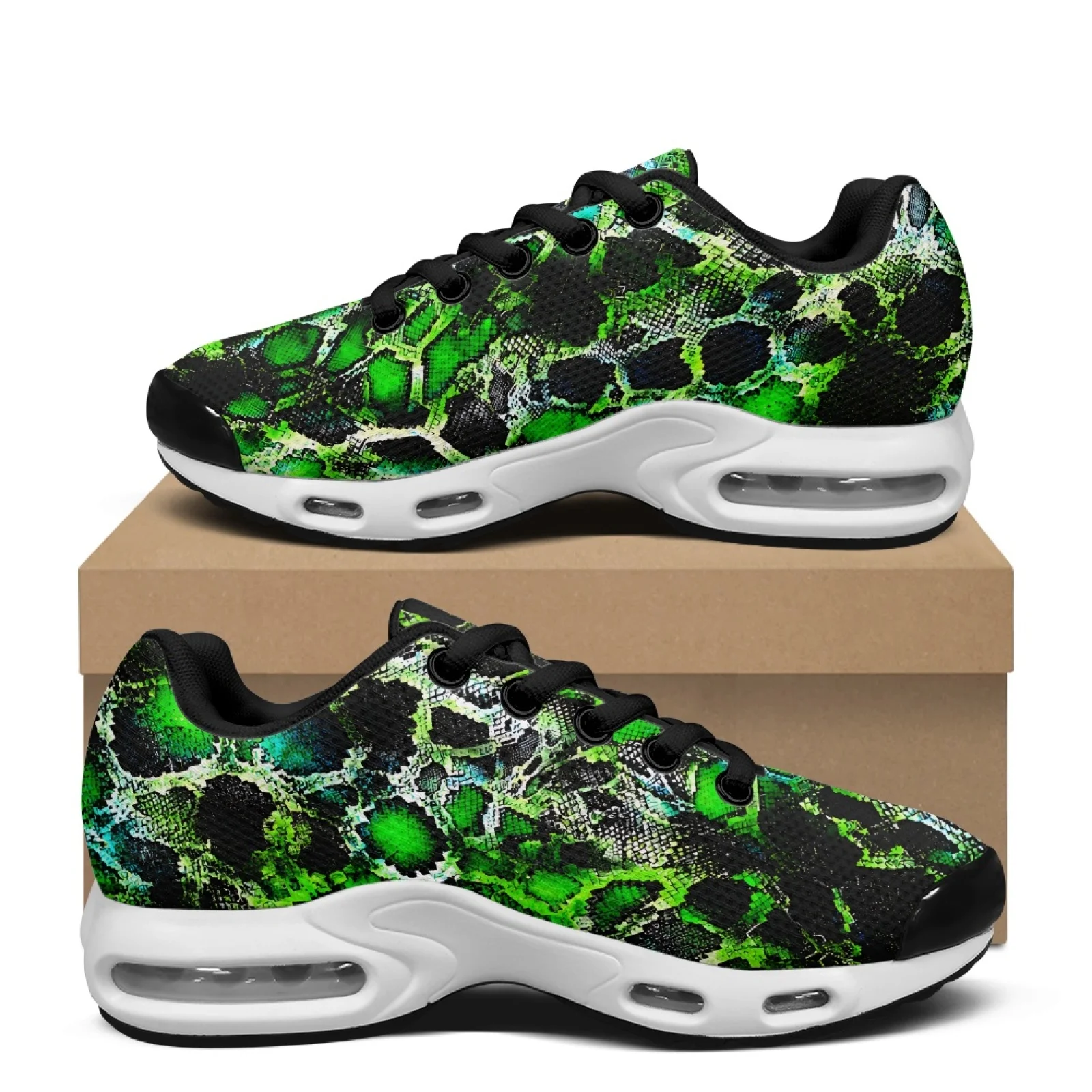 PENSTROLL Green Snake Skin Air Cushion Walking Sneakers for Men, Non Slip Breathable Athletic Running Tennis Shoes for Workout