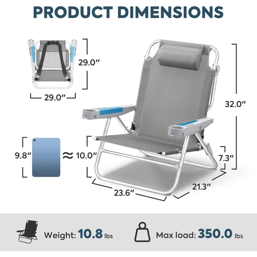 Rucksack-Strandstühle für Erwachsene, 5-Positionen-Liegestuhl, robuste Klappstühle, tragbarer flacher Outdoor-Stuhl mit
