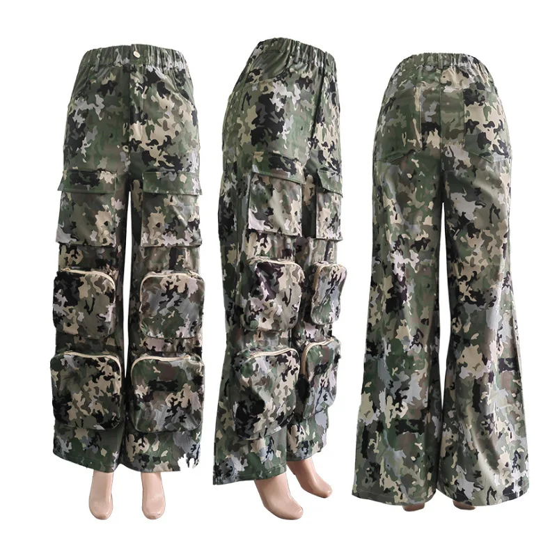 Women Camouflage Cargo Pants High Waist Trousers Straight Pant Casual Pockets Loose Long 2025 Summer Capris Y2k Streetwear