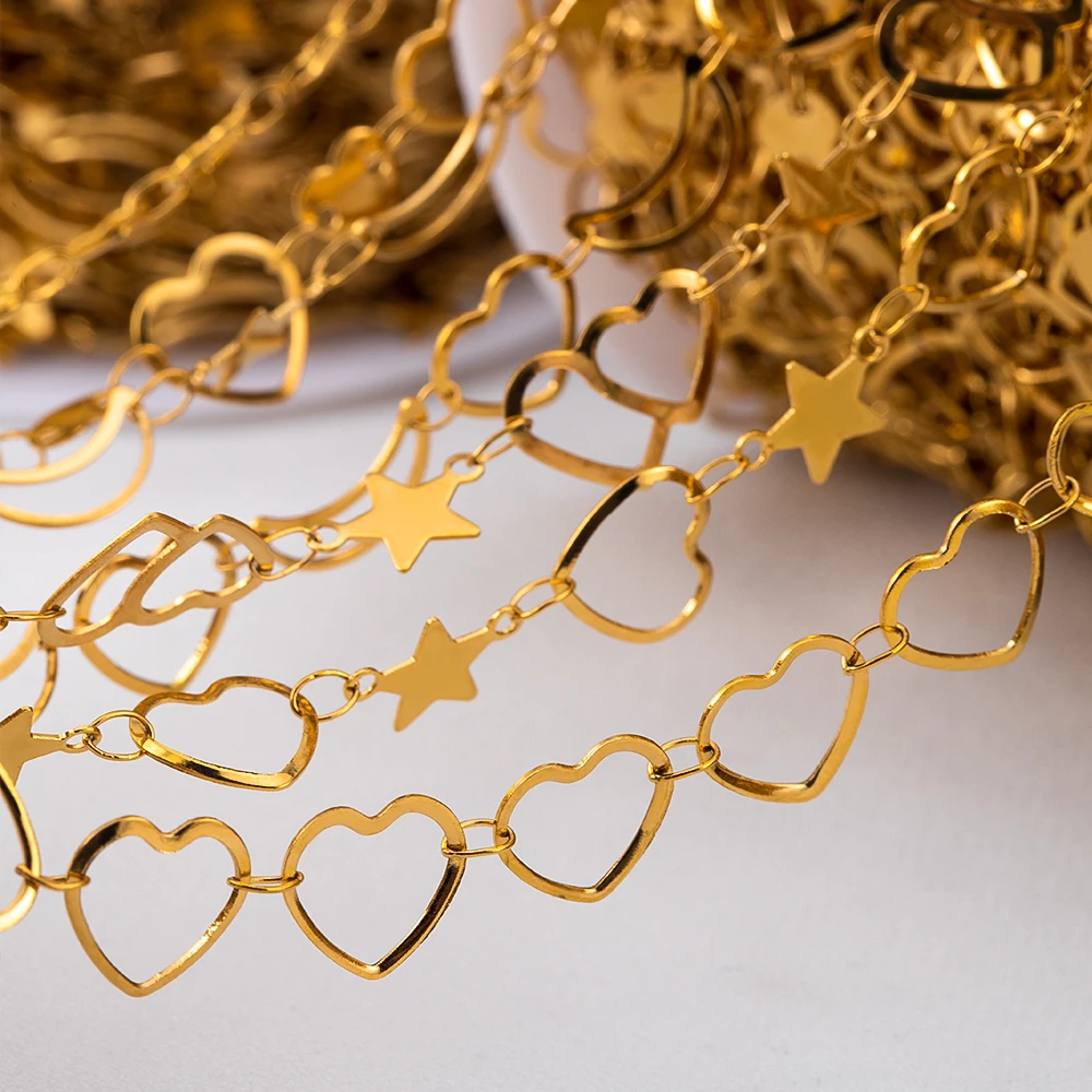 1 Meter Stainless Steel Hollow Flat Love Moon Star Crown Chain for DIY Necklace Bracelet Jewelry Making Accessories - view 2
