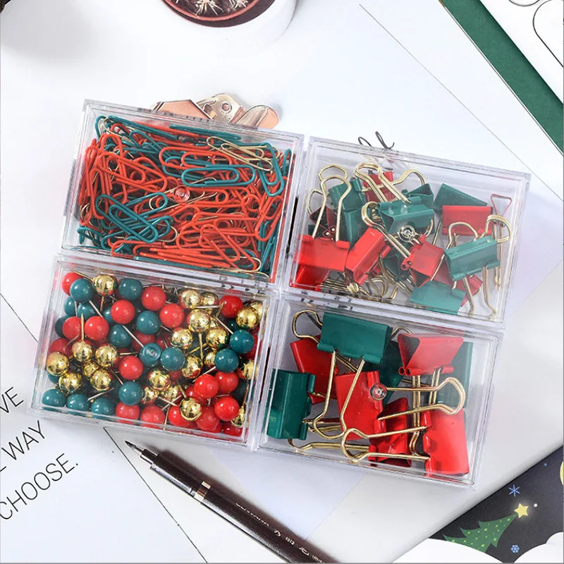 

Christmas Colorful Paper Clips Red Paperclips Green Long Tail Clip With Gold Handle Binder Clips Office Holder Set