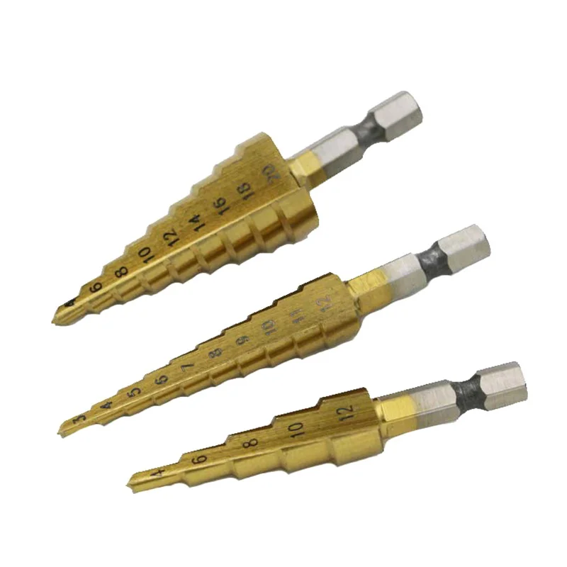 3-12mm 4-12mm 4-20mm HSS Straight Groove Step Drill Bit Set Titanium Coated Wood Metal Hole Cutter Core Drill Bit Set