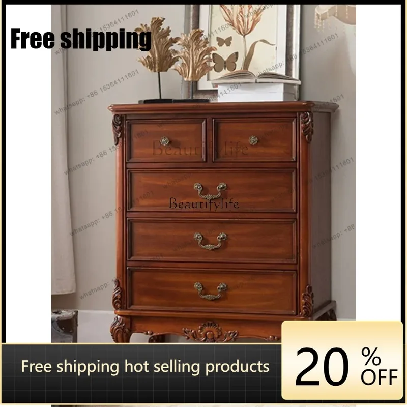 JJ European-Style Solid Wood Six-Drawer Cabinet Wall-Mounted Drawer Storage CabinetL