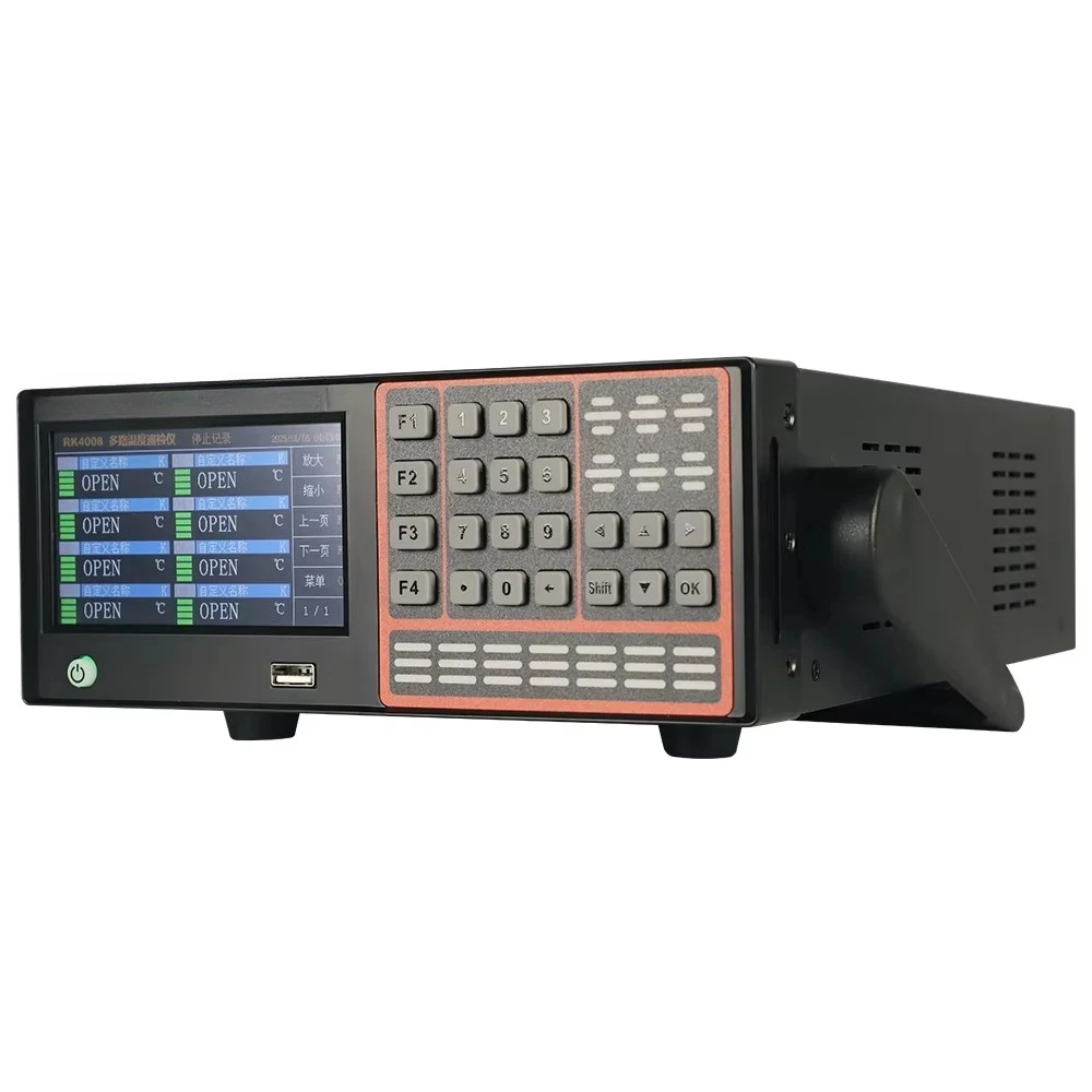 The multi-channel temperature detector RK4008 can measure thermocouples of type K, S, R, J, and T.
