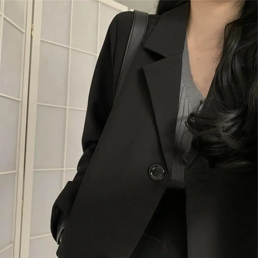 Blazer con cuello vuelto para mujer, botonadura Chaqueta de traje de una sola, Blazer negro informal, abrigo de traje para uso diario