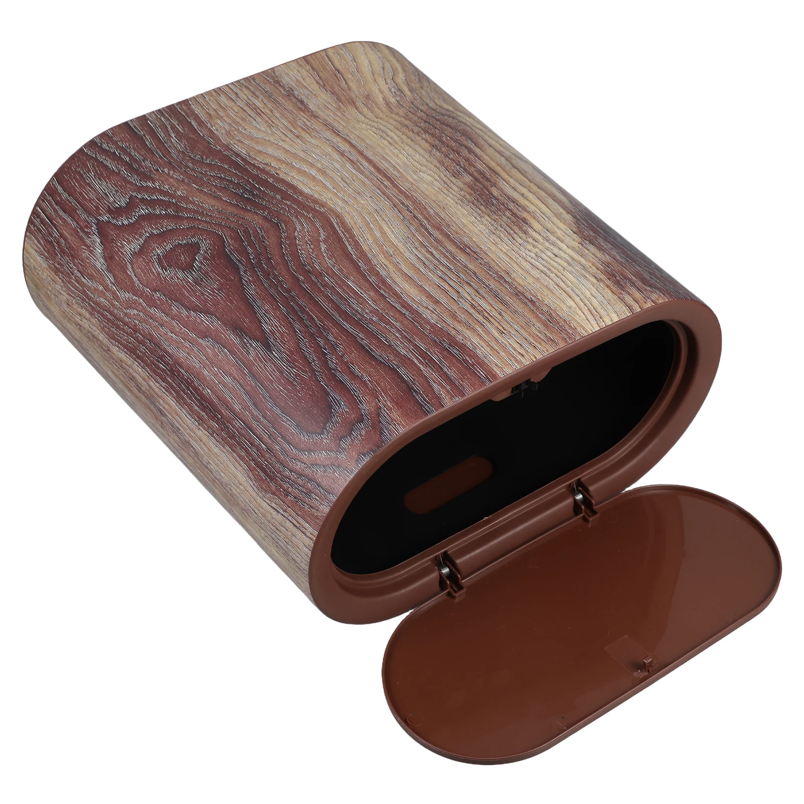 

Compact Wood Grain Trash Can with Lid Slim Space-Saving for Bathroom Kitchen Living Room Office Waste Container